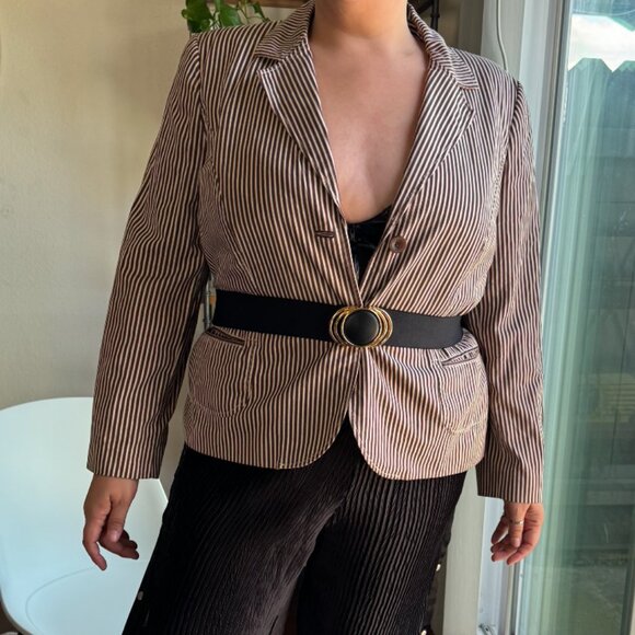 90s Vintage Brown Striped Blazer - Picture 1 of 7